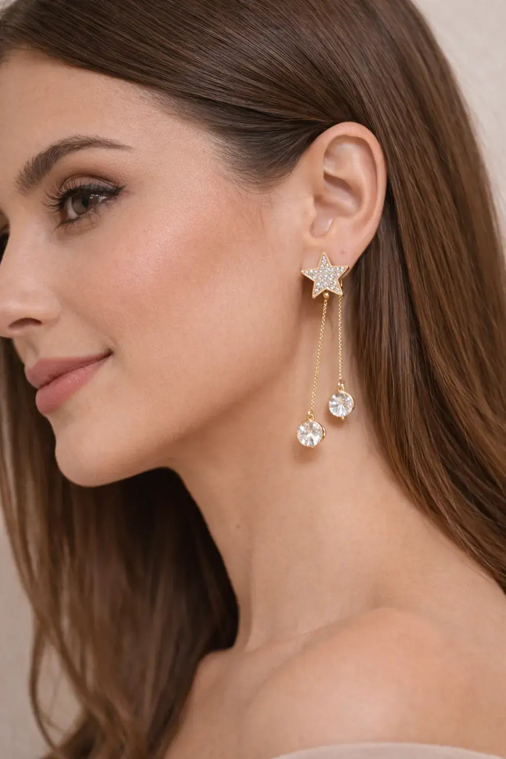 Star Design Cubic Zirconia Drop Earrings for Women