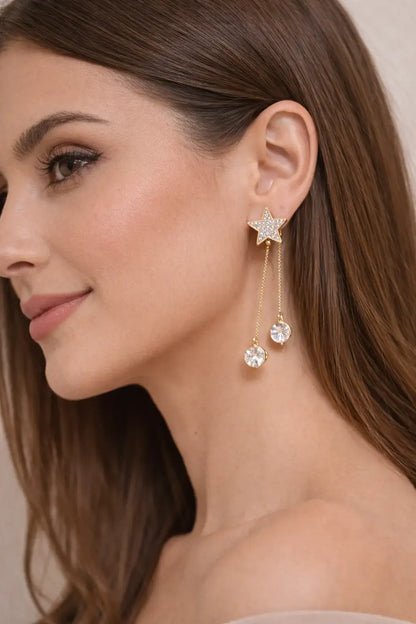 Star Design Cubic Zirconia Drop Earrings for Women