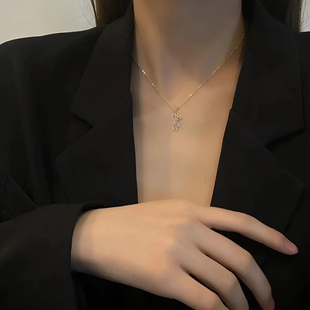 teddy bear pendant necklace for women