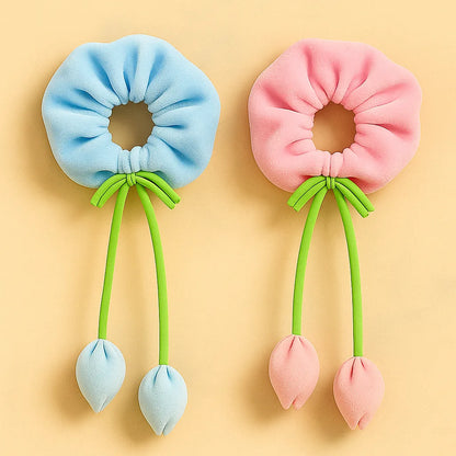 Tulip tassel scrunchies for women soft velvet hair accessories pack of 2