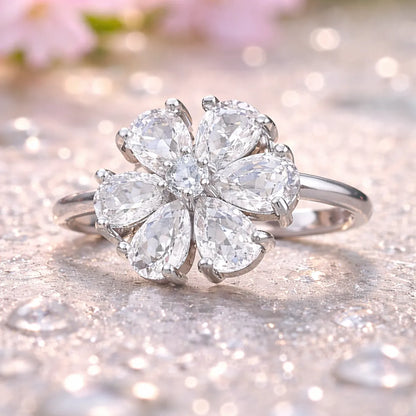 blossom crystal floral ring for women statement flower ring