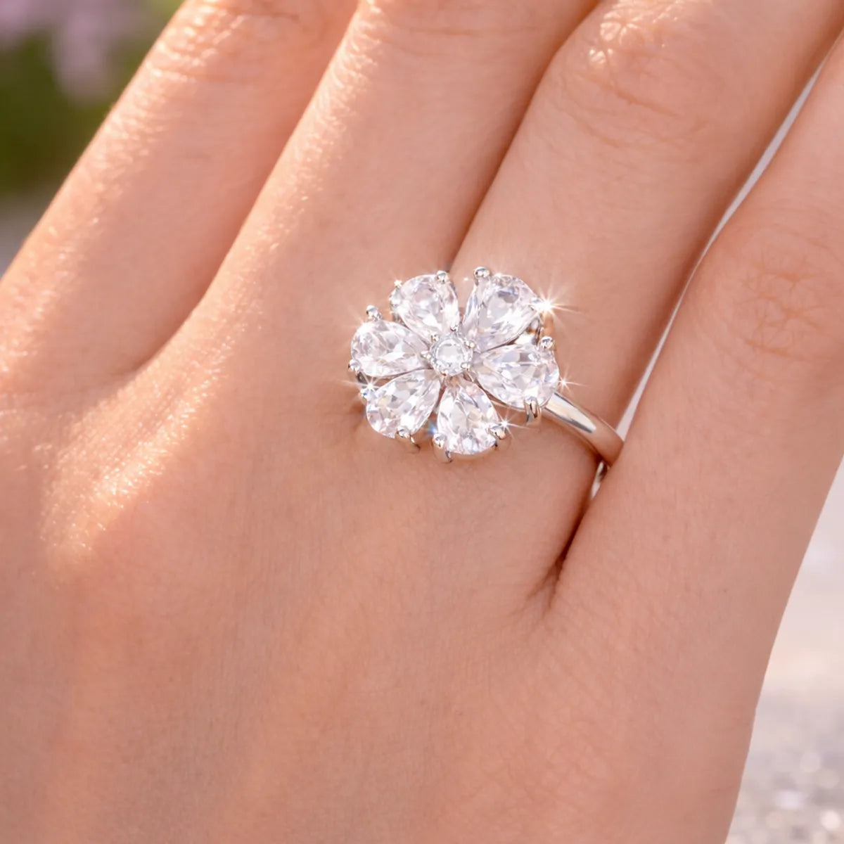 blossom crystal floral ring for women statement flower ring