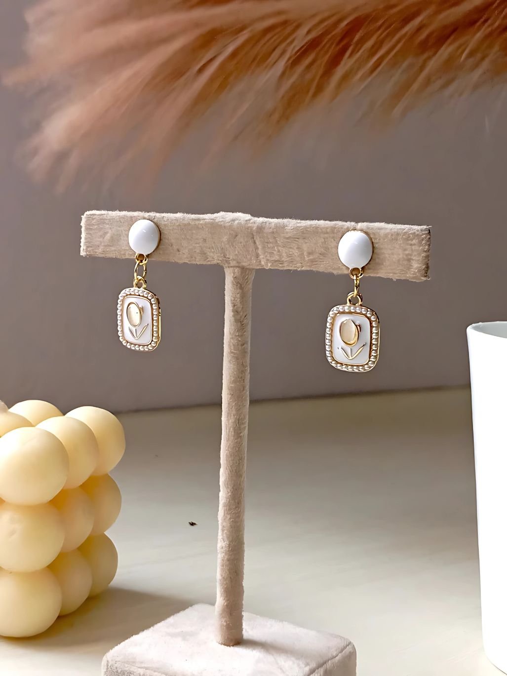 white tulip opal drop earrings