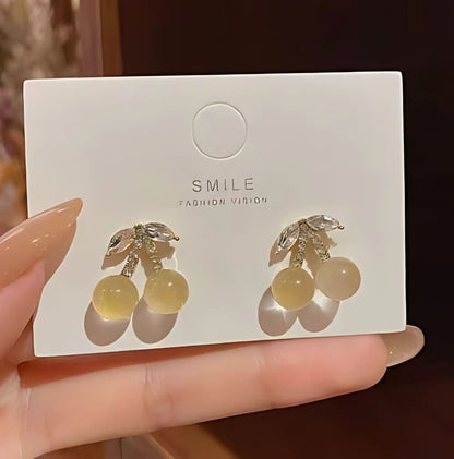 yellow floral pearl drop earrings for women