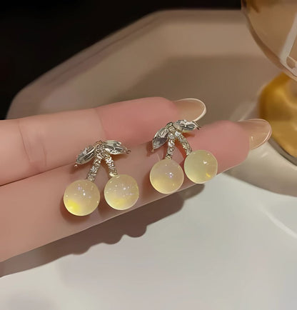 yellow floral pearl drop earrings for women