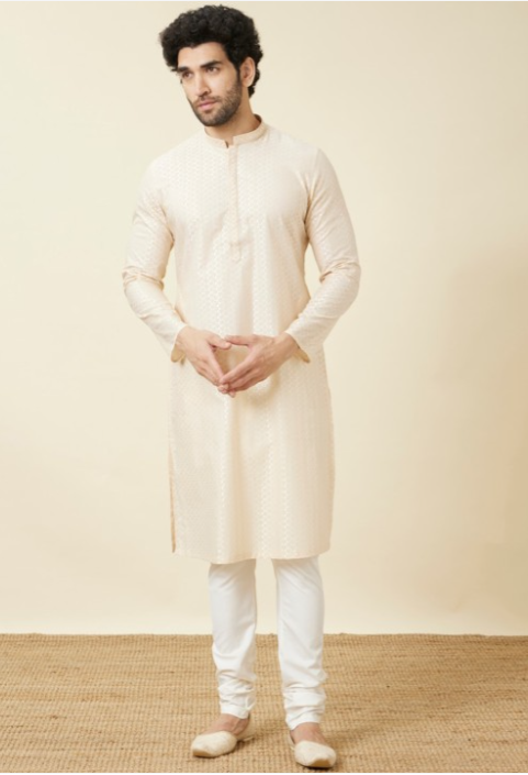 Geometric Woven Design Pure Cotton Kurta With Pyjamas