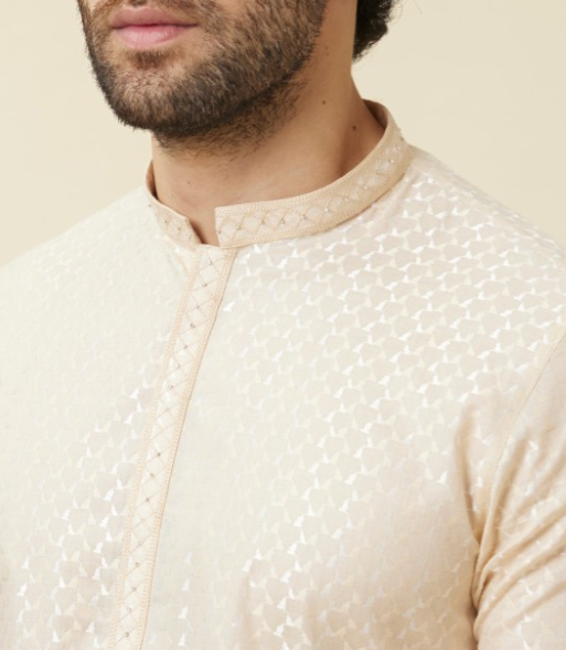 Geometric Woven Design Cotton Kurta with Pyjamas