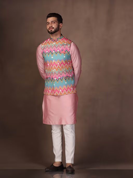 Men Multi-Color Kurta Jacket Trouser Set