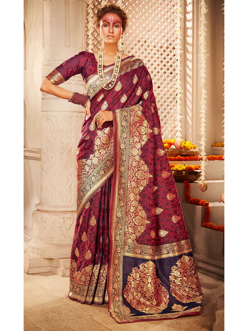 Marron Banarasi Silk Woven Saree