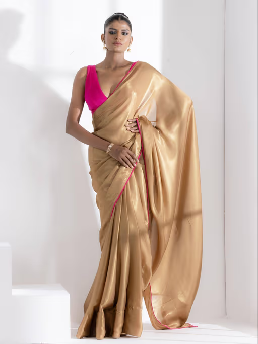 Hazel Beige Gold Chiffon Saree