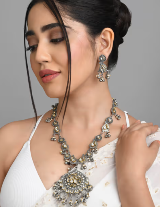 Oxidised Beaded Necklace Set