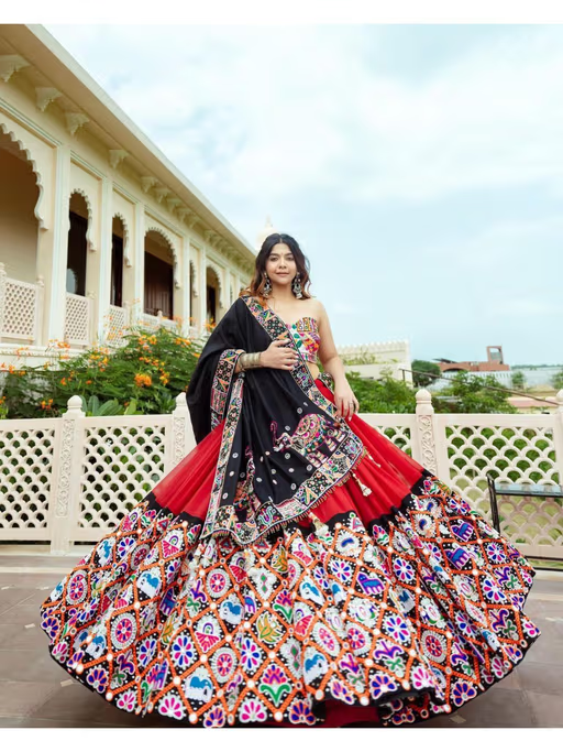 Cotton Digital Printed Red Lehenga Choli