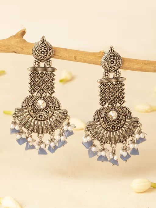Oxidized Silver & Blue Stone Earrings