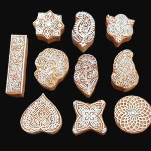 Mehendi Wooden Blocks Flower Design Printed Stamps