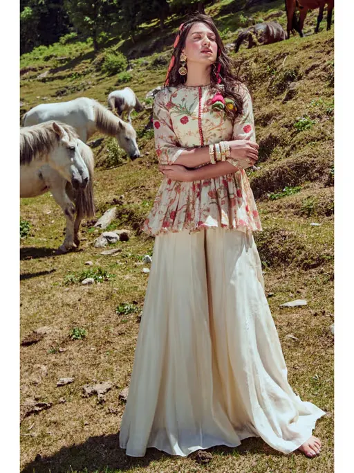 White Floral Peplum Top & Palazzo