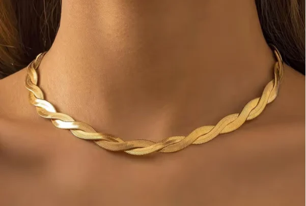 Gold Tone Interwoven Snake Chain Choker Necklace