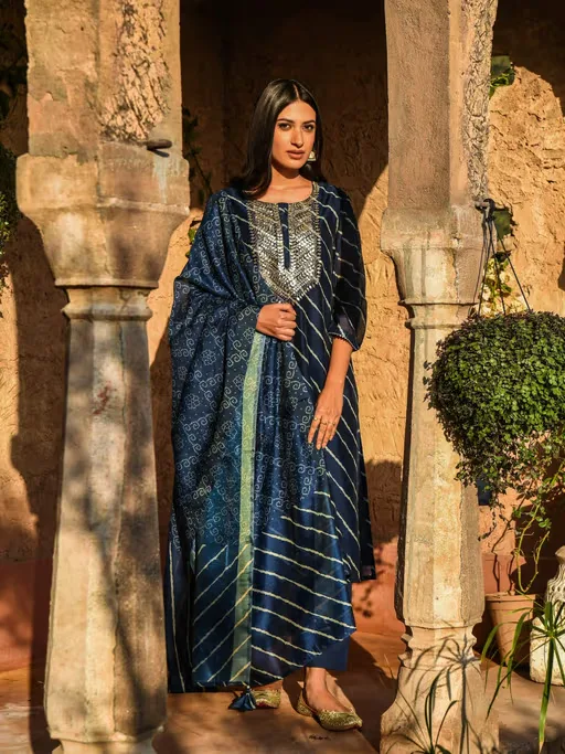 Gota Patti Digital Lehariya Kurta Paired with Pants and Dupatta