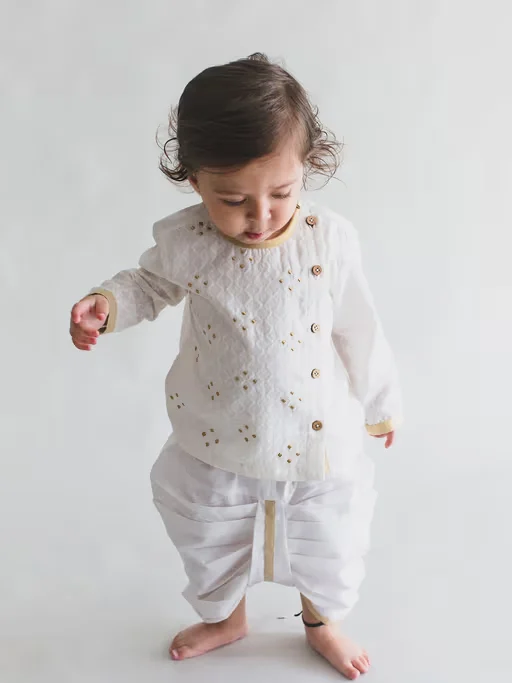 Infant White Angrakha kurta dhoti