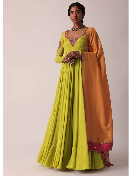Green Embroidered Anarkali Kurta with Dupatta