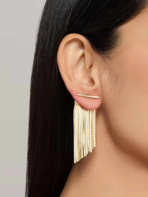 Gold Fringe Detailed Statement Party Drop Earrings