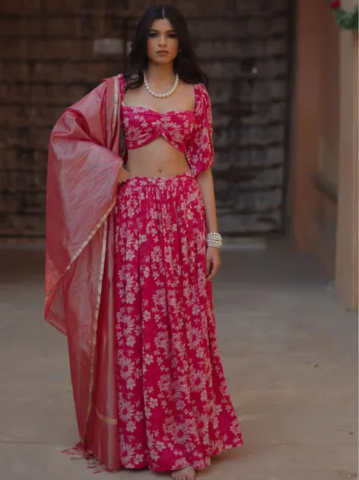 Pink Lehnga with Organza Dupatta
