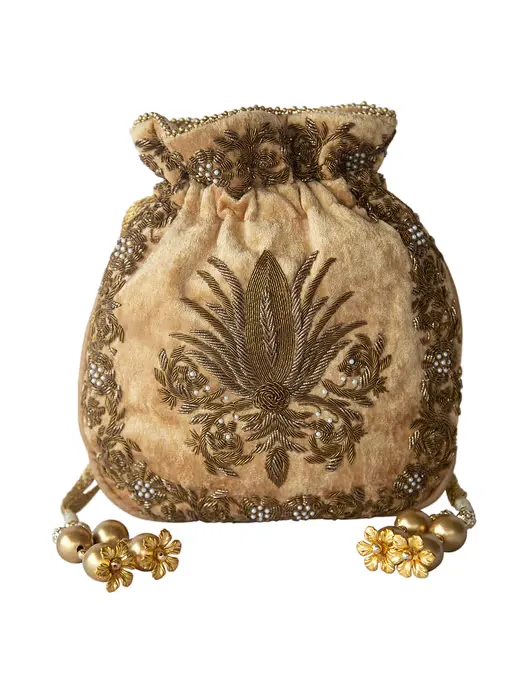Gold Velvet Fleur De Lis Bag