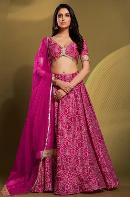 Printed Semi-Stitched Lehenga & Unstitched Blouse With Dupatta