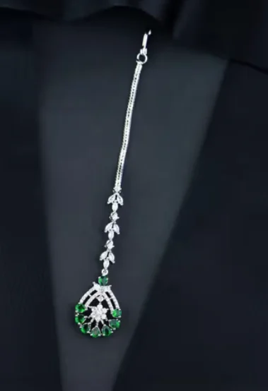Green Studded Crystal Maang Tikka