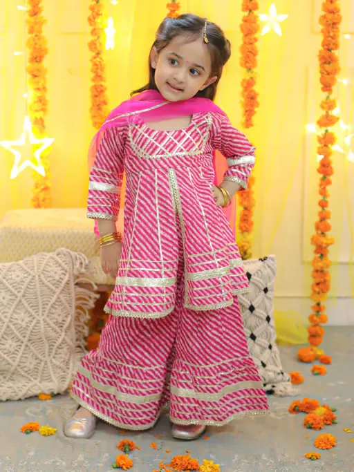 Pure Cotton Printed Kurta Sharara with Dupatta Girls Pink