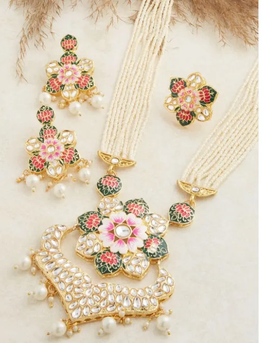 Women Multi-Colored Gold Plated Kundan Set