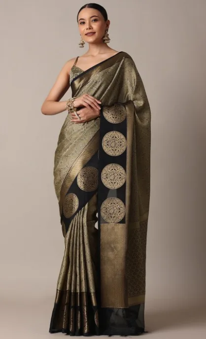 Ethnic Motifs Woven Design Zari Silk Blend Saree