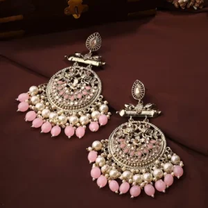 Chandbalis with Gold Plating Pink Stones