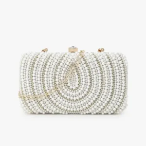 Gold-toned & White Embellished Clutch