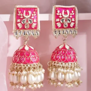 Pink Meenakari Dome Shaped Jhumkas